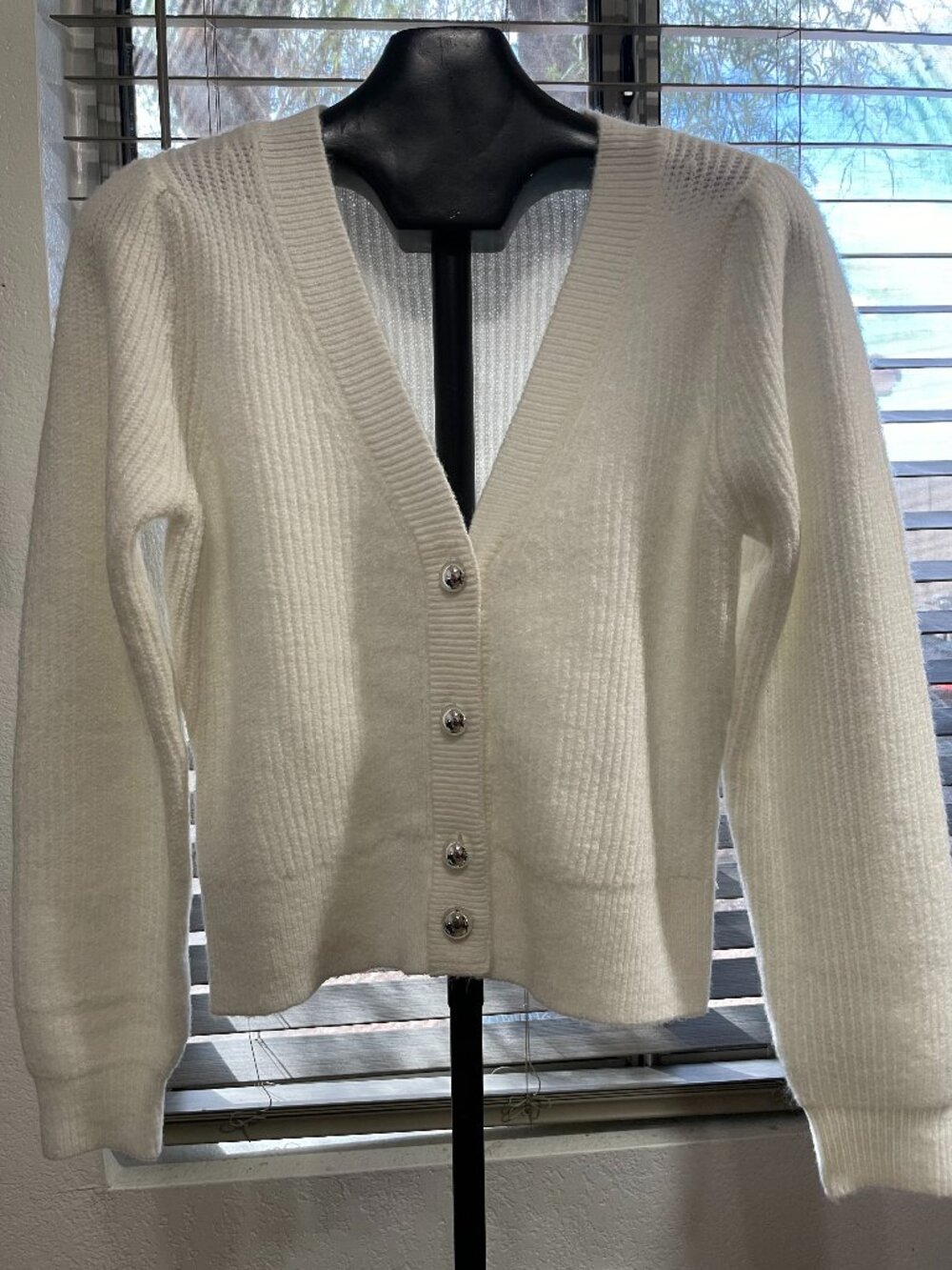 Women's White Button-Up Cardigan Sweater
